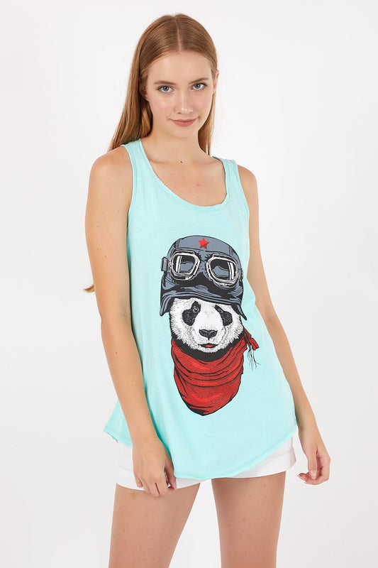 Blue Panda Pilot Animal Cotton Women Vest Tank Top S-ponder