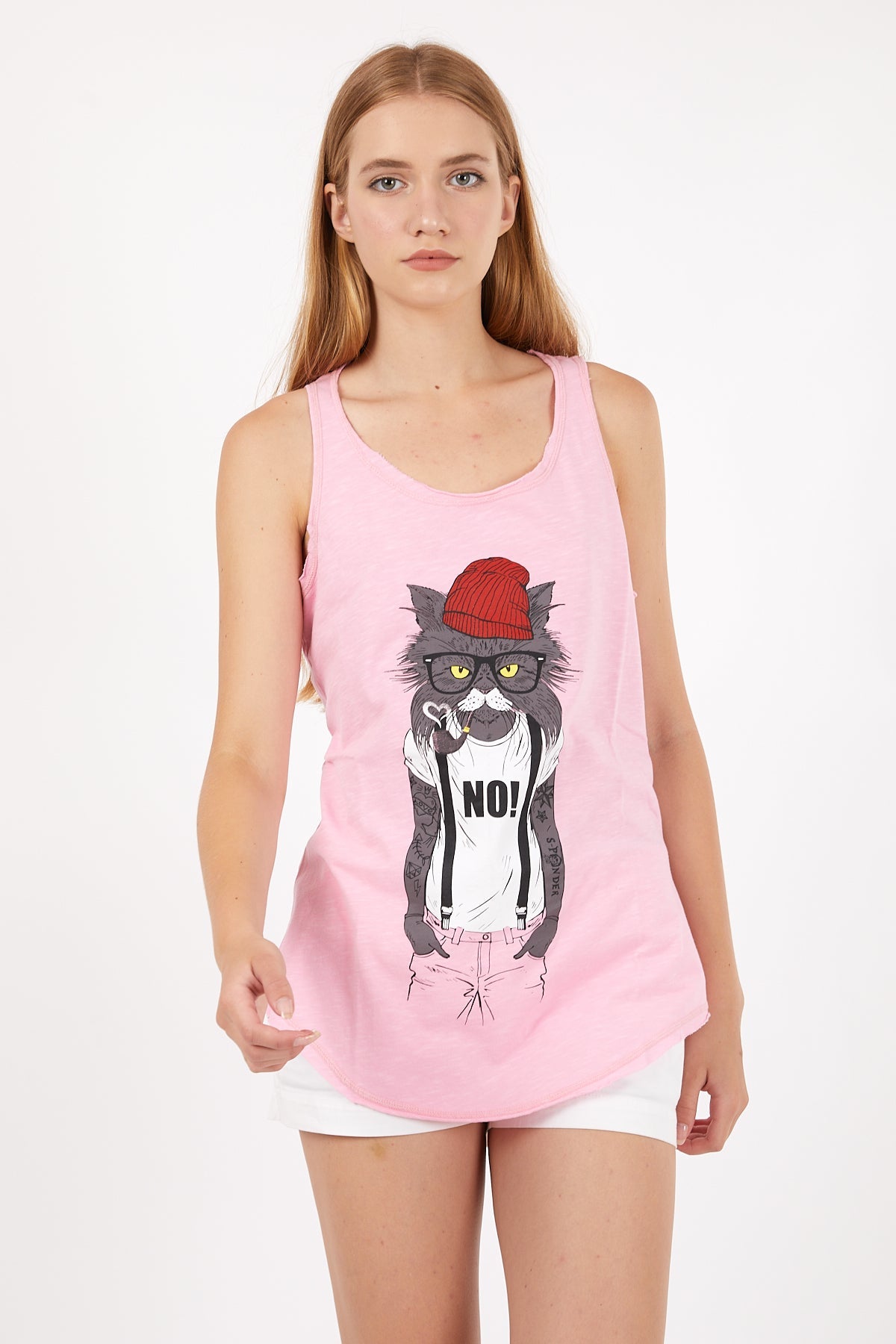 Pink Red Hat Cat Animal Cotton Women Vest