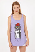 Lilac Red Hat Cat Animal Cotton Women Vest Tank Top S-Ponder