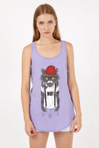 Lilac Red Hat Cat Animal Cotton Women Vest Tank Top S-Ponder
