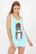 Blue Red Hat Cat Animal Cotton Women Vest Tank Top S-Ponder
