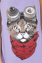 Lilac Google Cat Animal Printed Cotton Women Vest