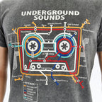Acid Washed  Underground Sound Printed  Cotton   T-Shirt