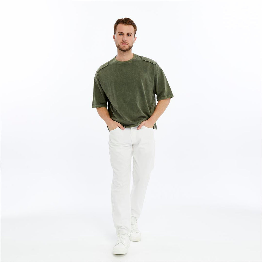 Acid Washed Relaxed Baggy Heavweight  Rivited  Cotton  T-shirt