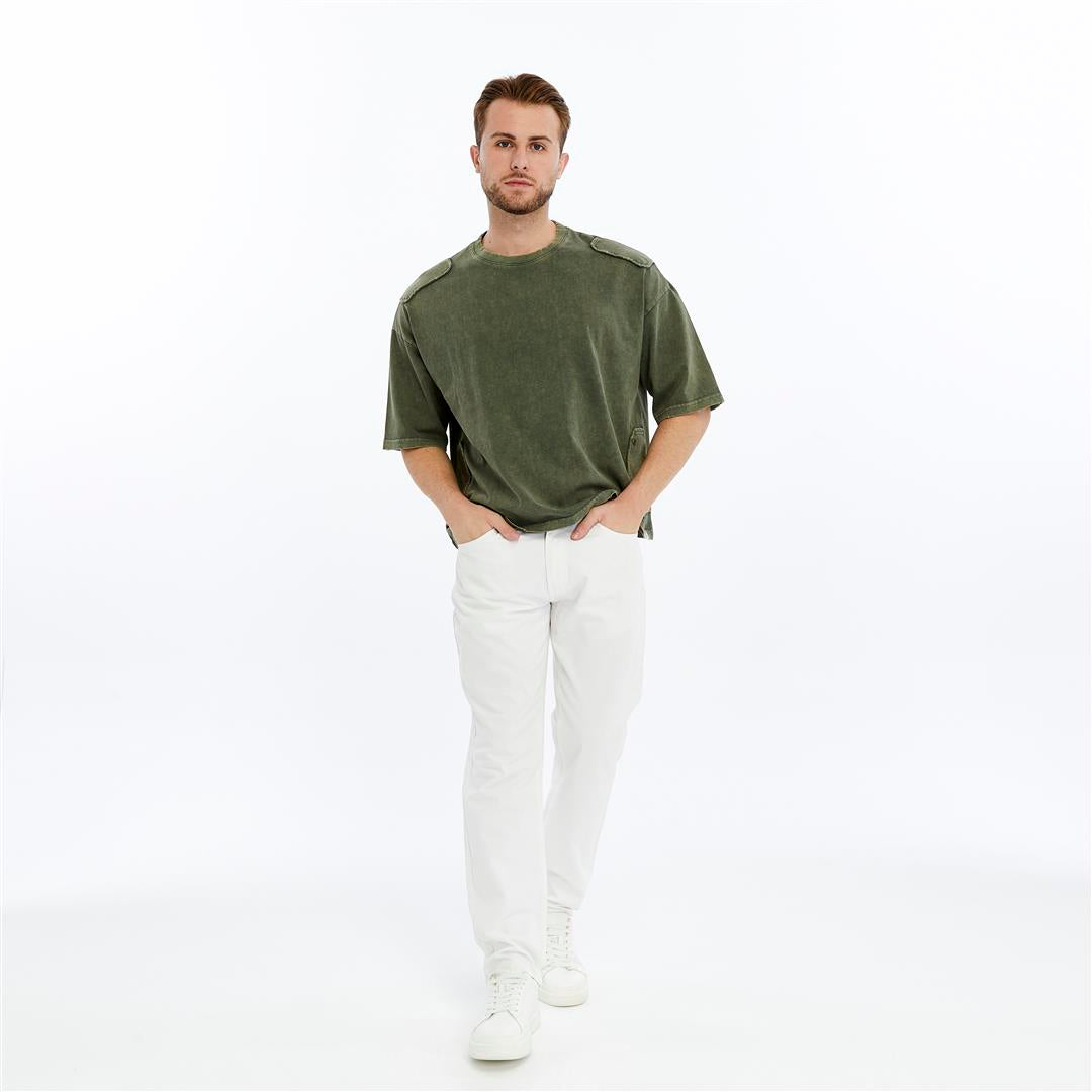 Acid Washed Relaxed Baggy Heavweight  Rivited  Cotton  T-shirt