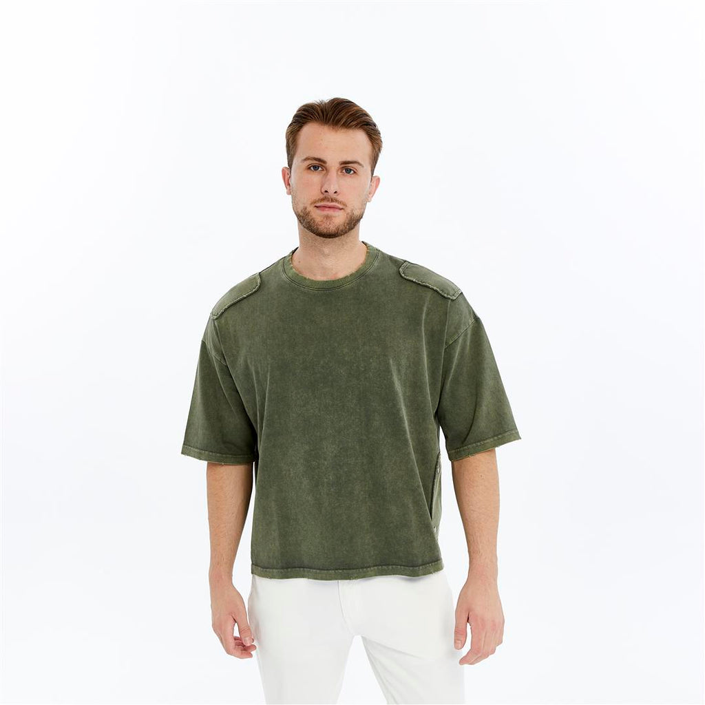 Acid Washed Relaxed Baggy Heavweight  Rivited  Cotton  T-shirt