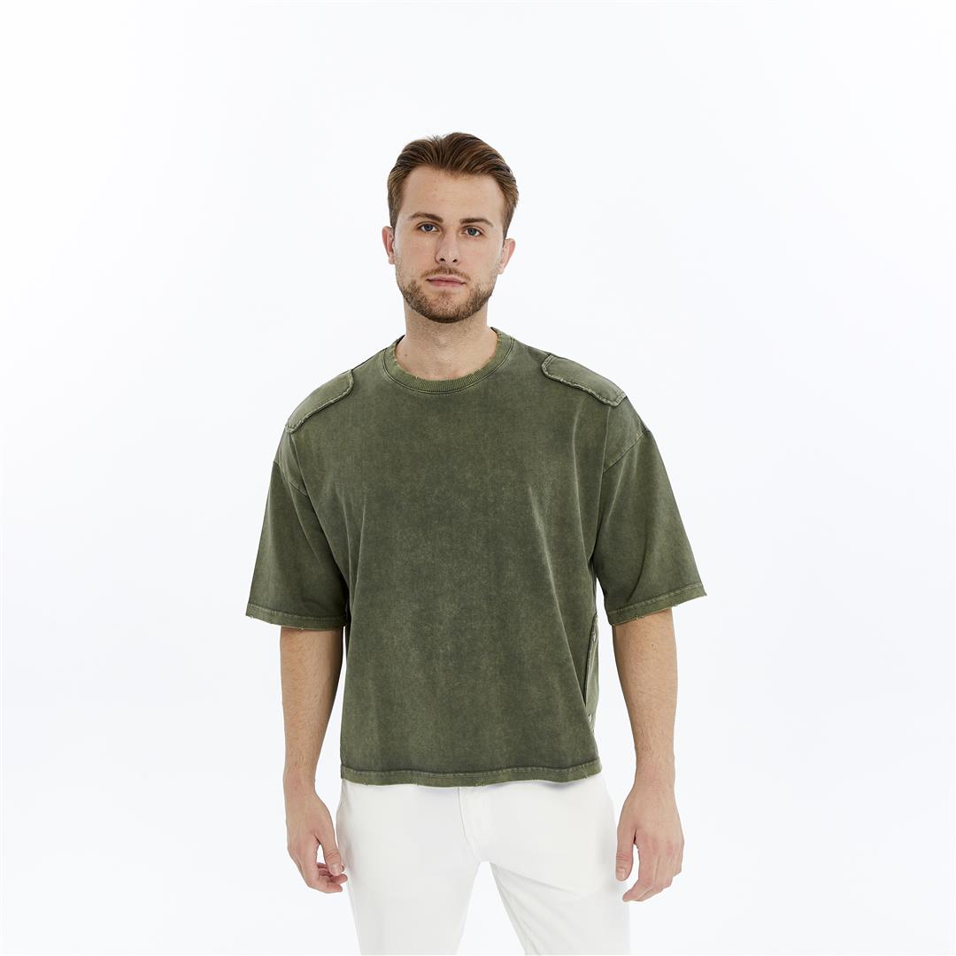 Acid Washed Relaxed Baggy Heavweight  Rivited  Cotton  T-shirt