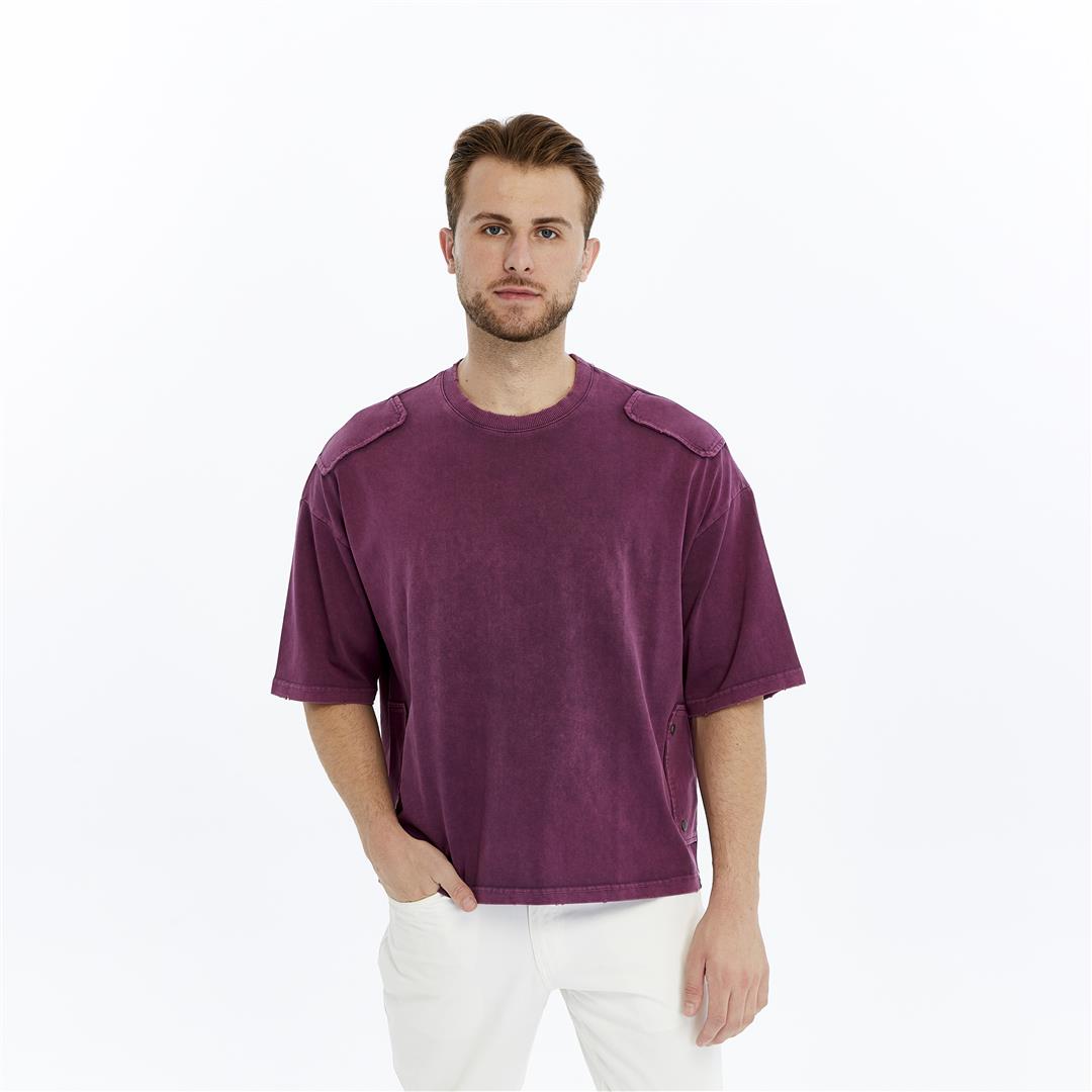 Acid Washed Relaxed Baggy Heavweight  Rivited  Cotton  T-shirt