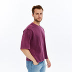 Acid Washed Relaxed Baggy Heavweight  Plain  Cotton  T-shirt