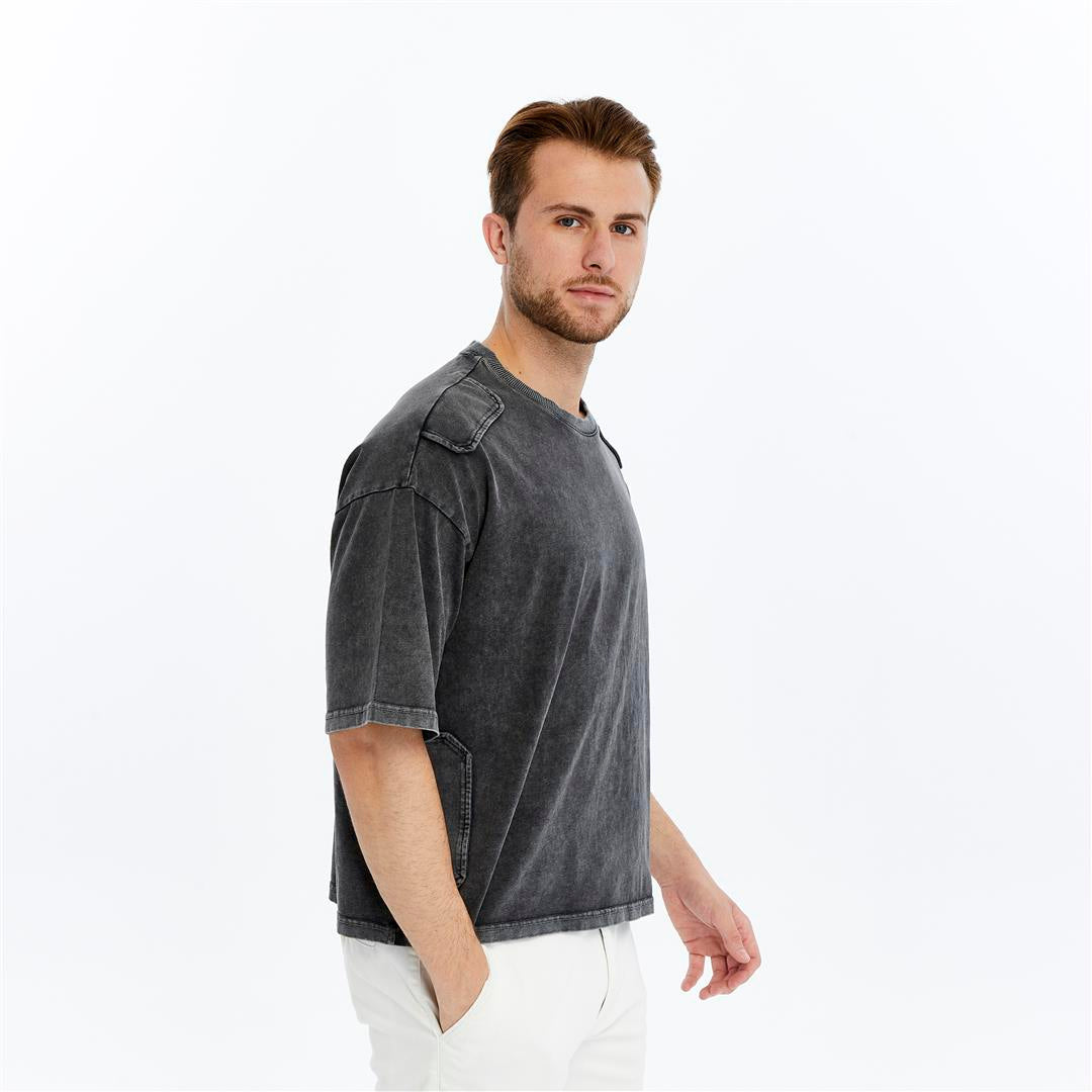 Acid Washed Relaxed Baggy Heavweight  Plain  Cotton  T-shirt
