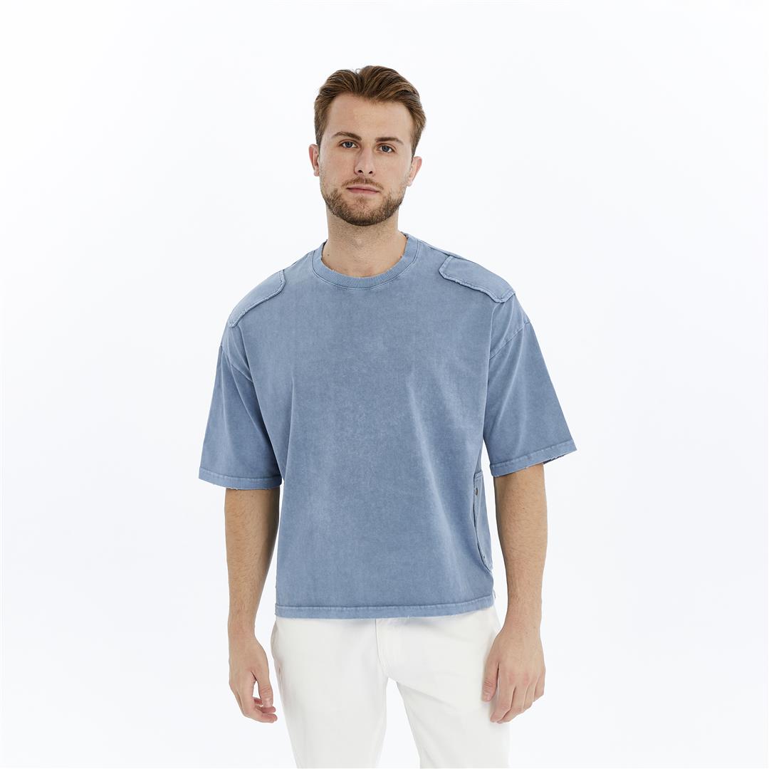 Acid Washed Relaxed Baggy Heavweight  Rivited  Cotton  T-shirt