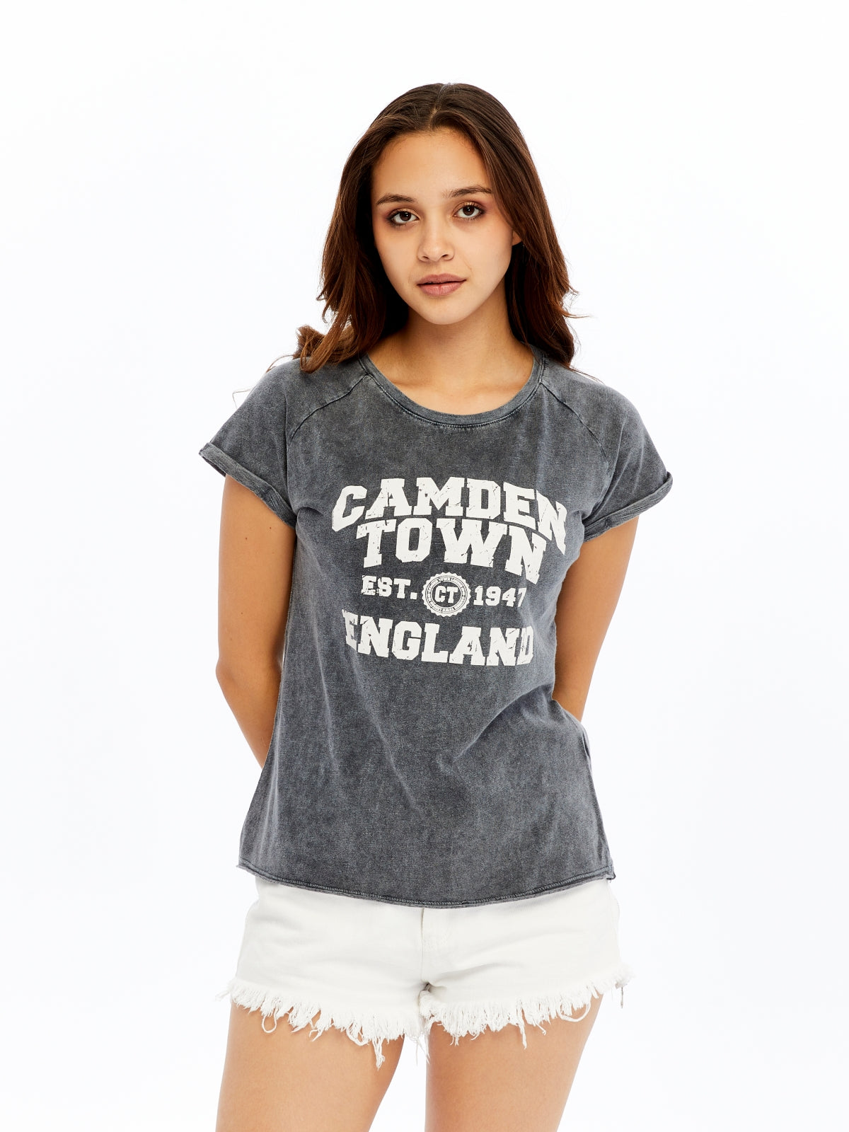 Acid Washed Camden Town Typographic Cotton Women T-shirt
