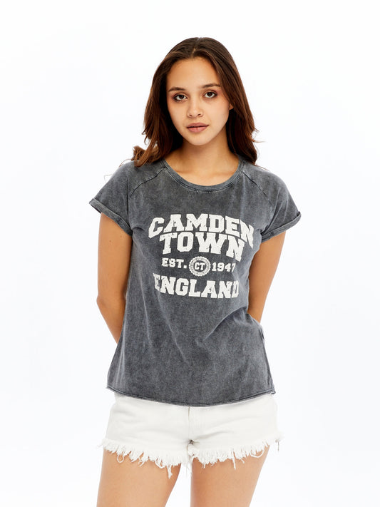 Acid Washed Camden Town Typographic Cotton Women T-shirt