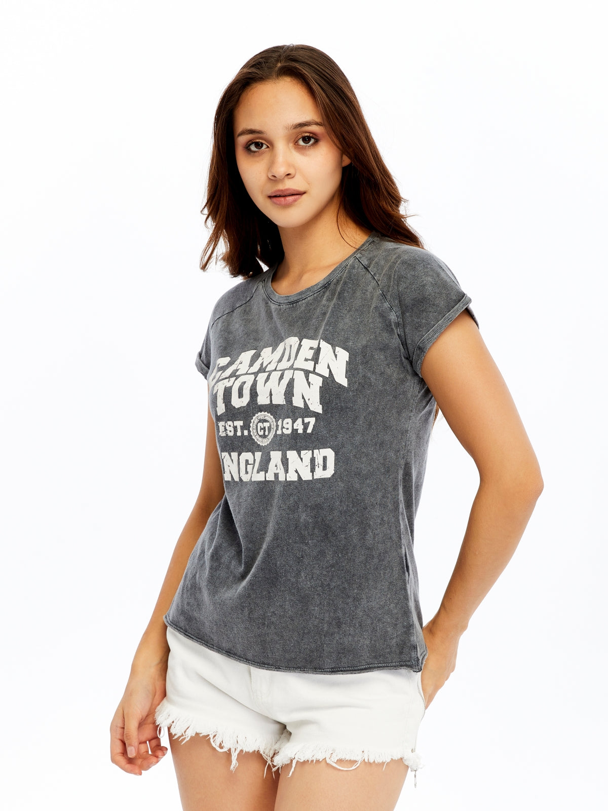 Acid Washed Camden Town Typographic Cotton Women T-shirt