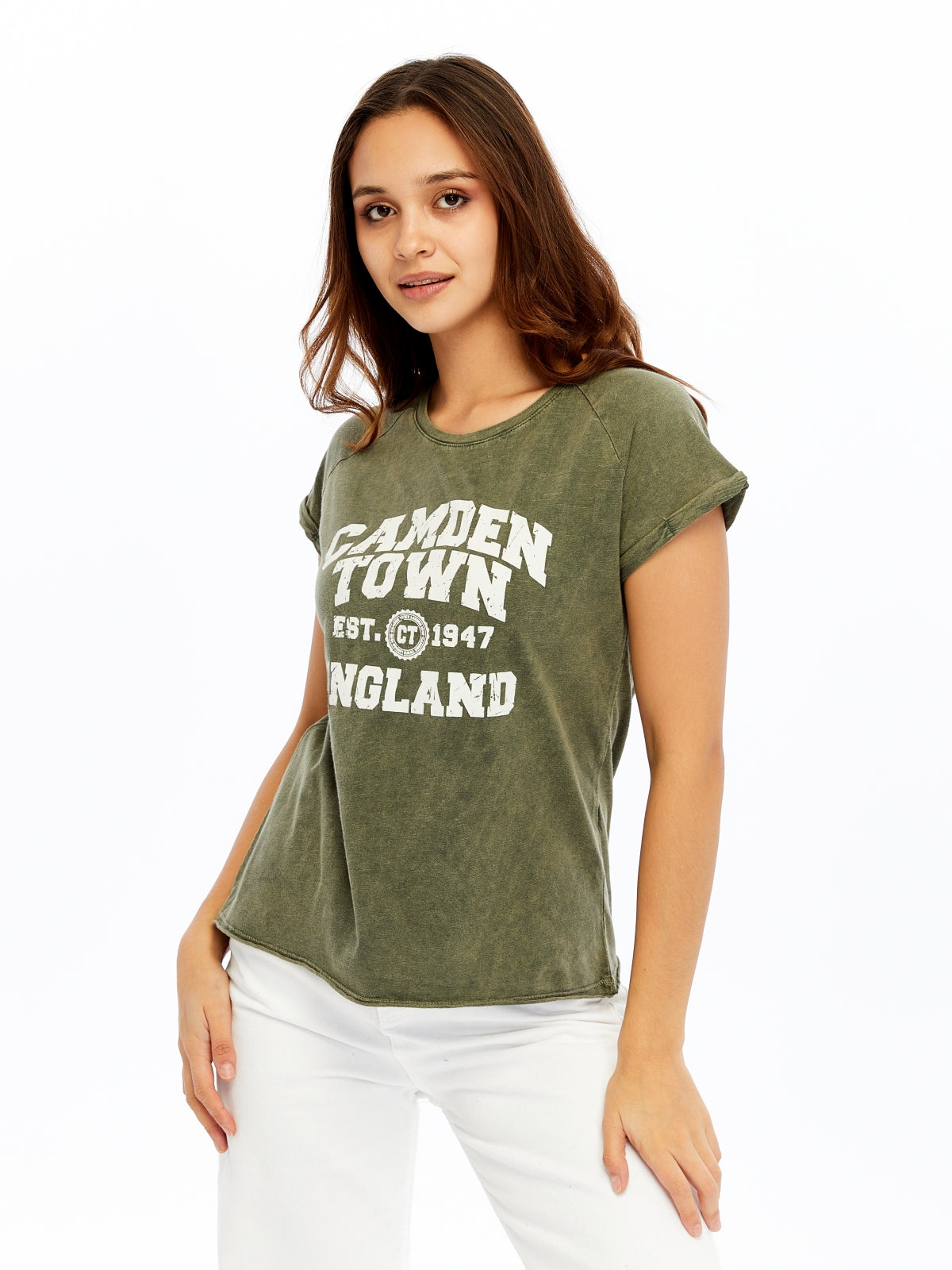 Acid Washed Camden Town Typographic Cotton Women T-shirt