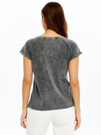 Stone washed Cat & What Printed Cotton Women T-shirt