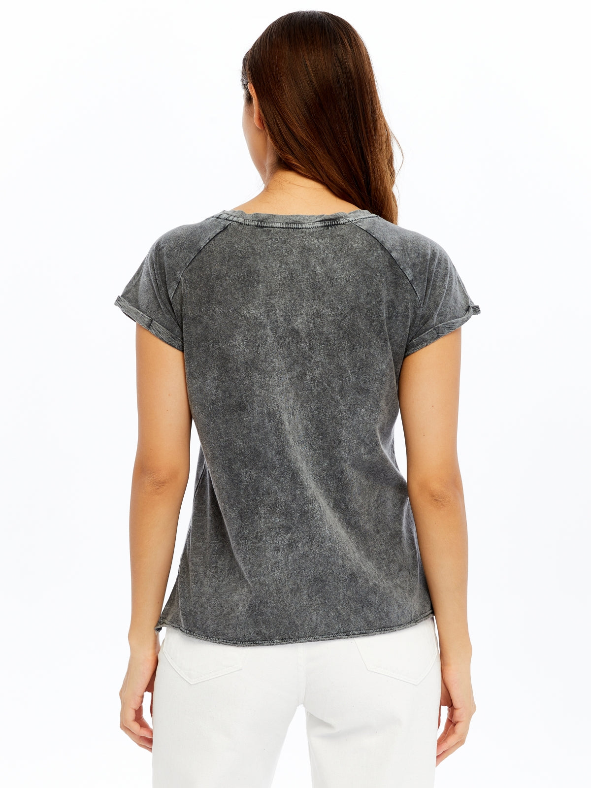Stone washed Cat & What Printed Cotton Women T-shirt
