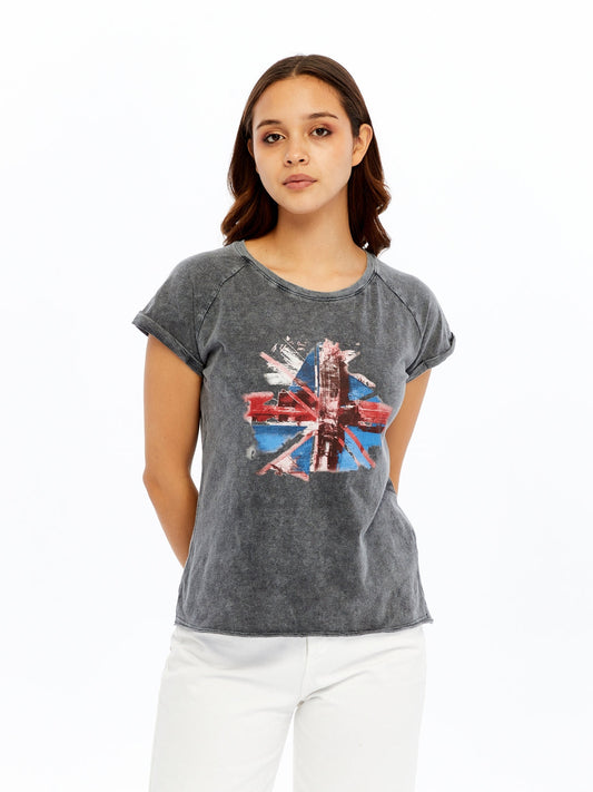 Acid Washed Art Flag Souvenir Cotton Women T-shirt