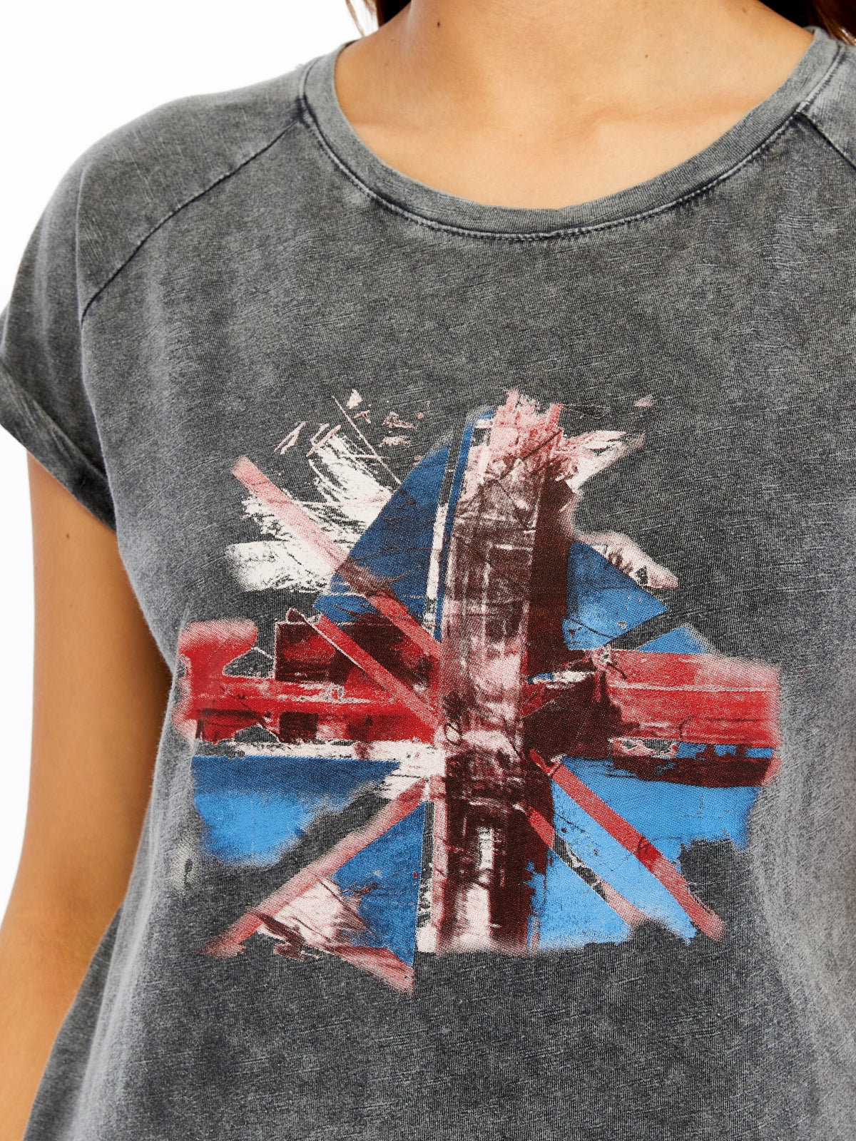 Acid Washed Art Flag Souvenir Cotton Women T-shirt