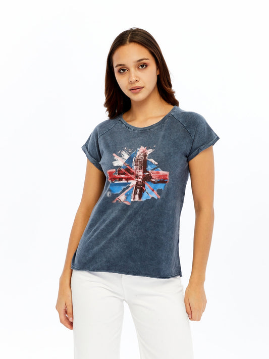 Acid Washed Art Flag Souvenir Cotton Women T-shirt