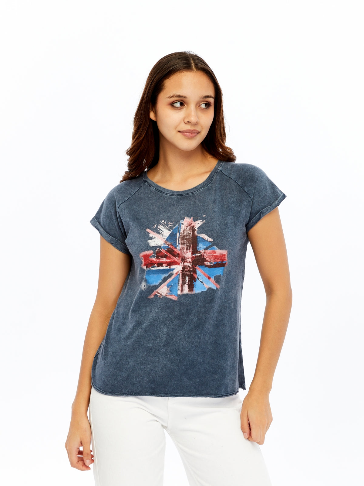 Acid Washed Art Flag Souvenir Cotton Women T-shirt
