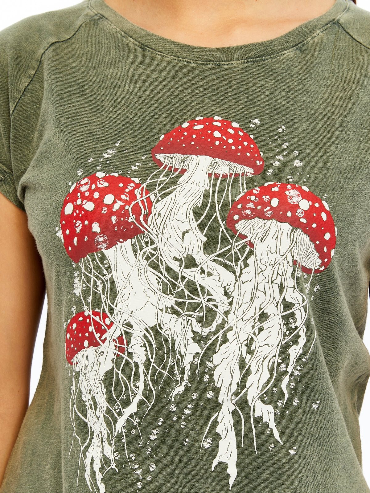 Stone Washed Jelly Fish Mushroom  Cotton Women T-shirt