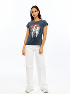 Stone Washed Jelly Fish Mushroom  Cotton Women T-shirt