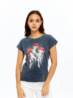 Stone Washed Jelly Fish Mushroom  Cotton Women T-shirt