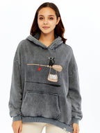 Not In Service !  Printed  Acid Washed Women Cotton Hoodie