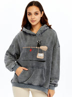 Not In Service !  Printed  Acid Washed Women Cotton Hoodie