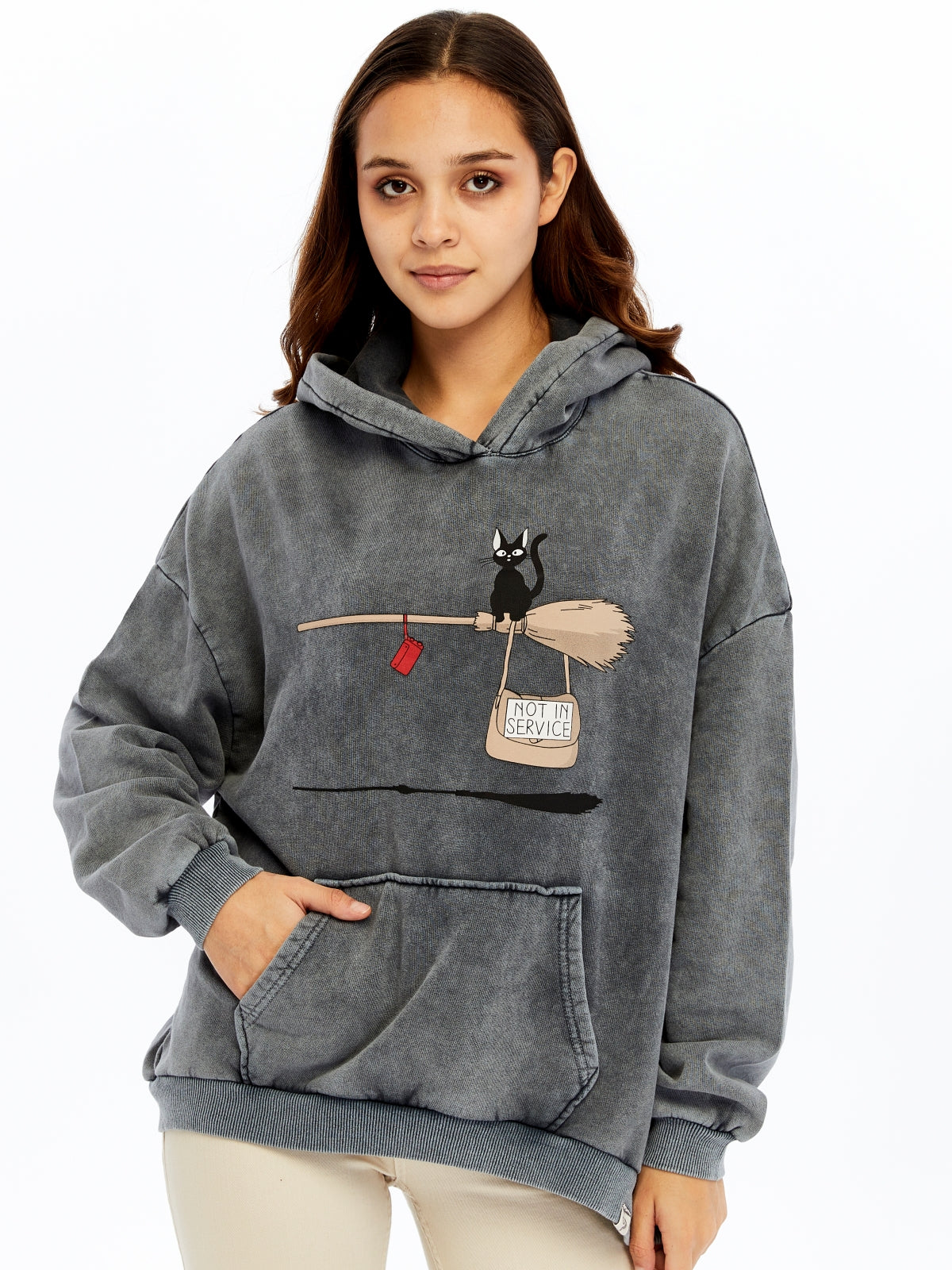 Not In Service !  Printed  Acid Washed Women Cotton Hoodie
