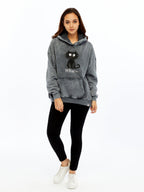 What ?? Cute Funny Cat  Printed  Acid Washed Women Cotton Hoodie