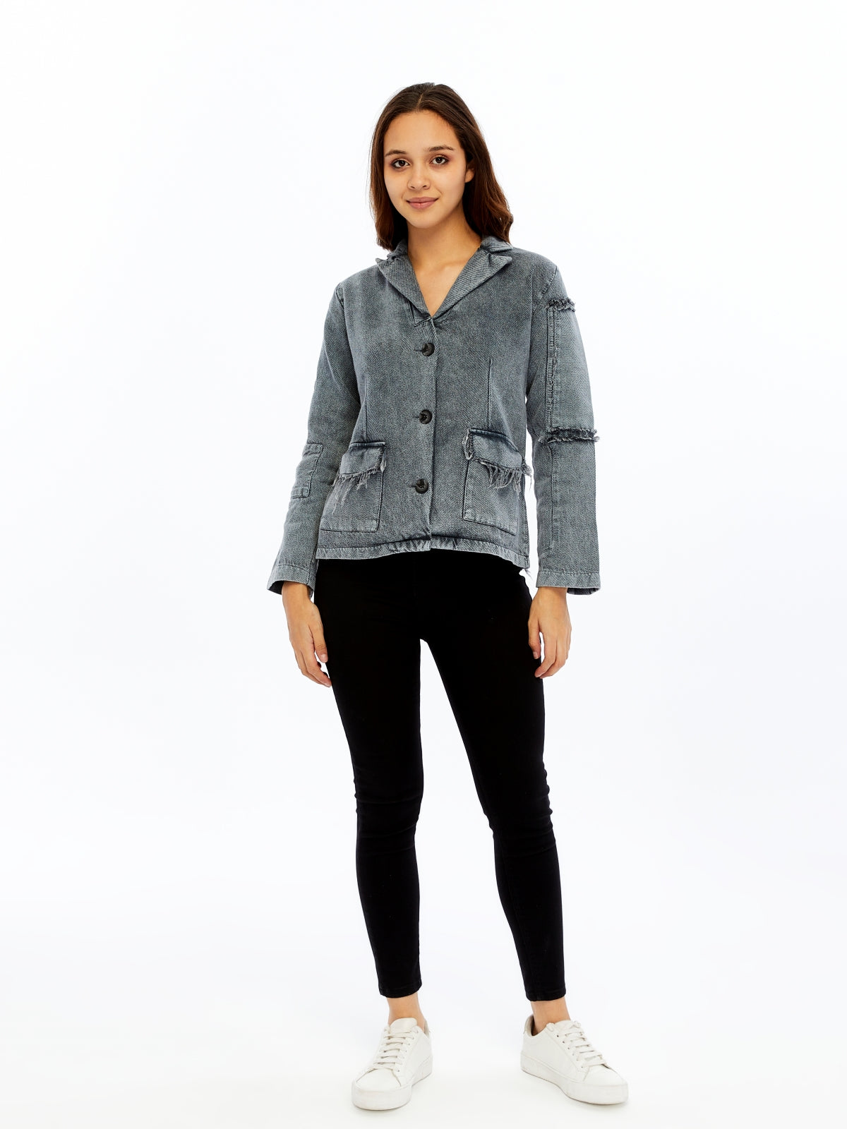 ACID WASHED JEANS STYLE DETAILED WOMEN JACKET