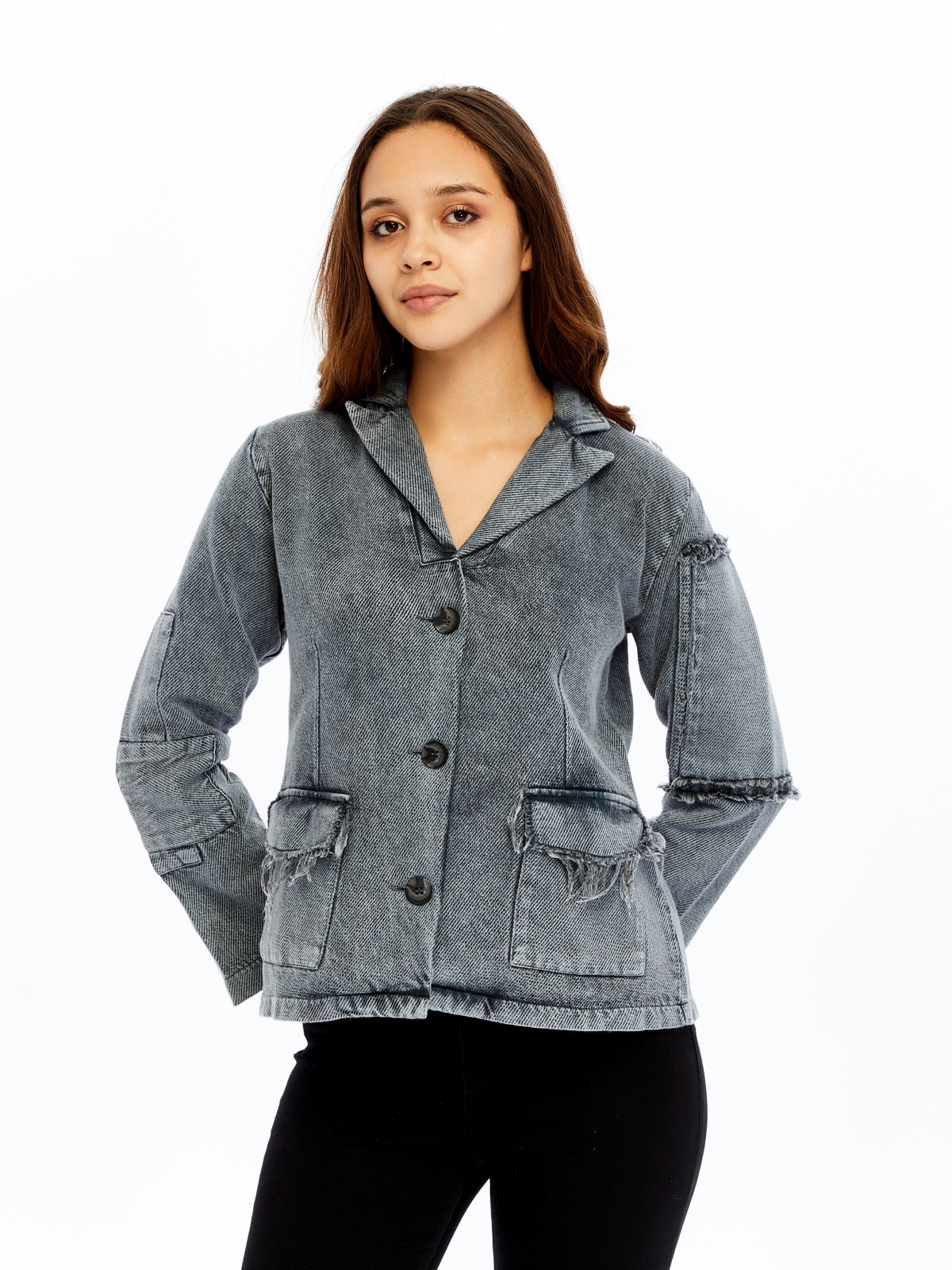 ACID WASHED JEANS STYLE DETAILED WOMEN JACKET