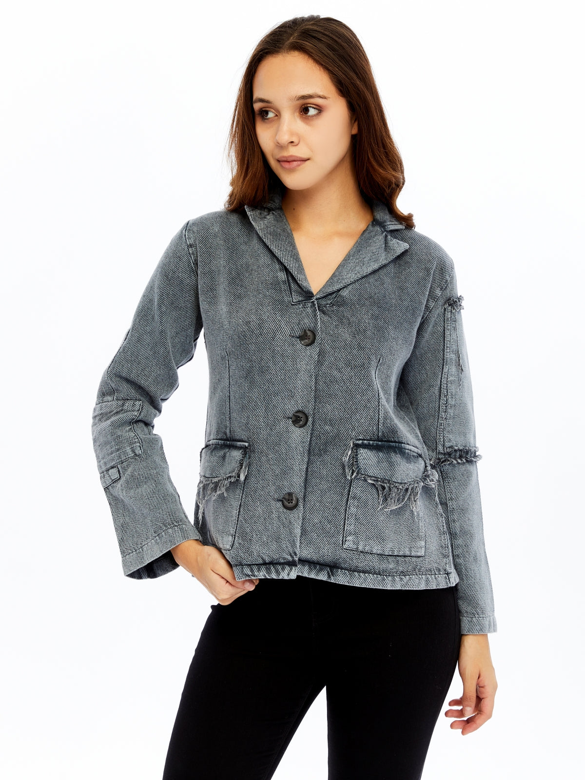ACID WASHED JEANS STYLE DETAILED WOMEN JACKET