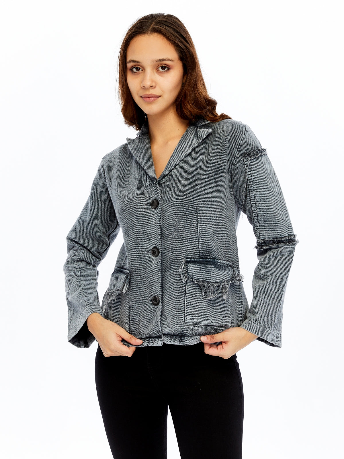 ACID WASHED JEANS STYLE DETAILED WOMEN JACKET