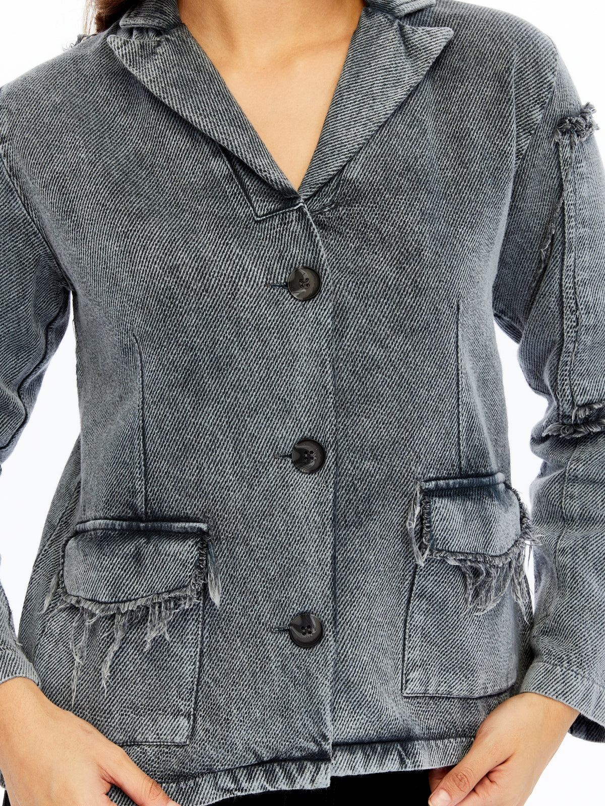 ACID WASHED JEANS STYLE DETAILED WOMEN JACKET