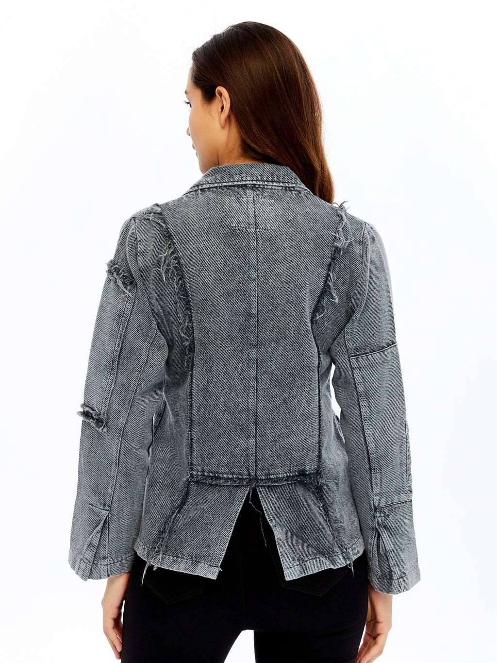 ACID WASHED JEANS STYLE DETAILED WOMEN JACKET