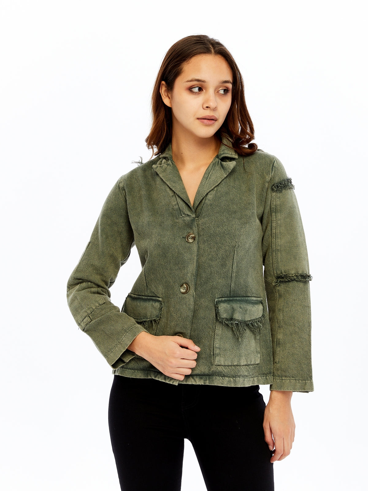 ACID WASHED JEANS STYLE DETAILED WOMEN JACKET
