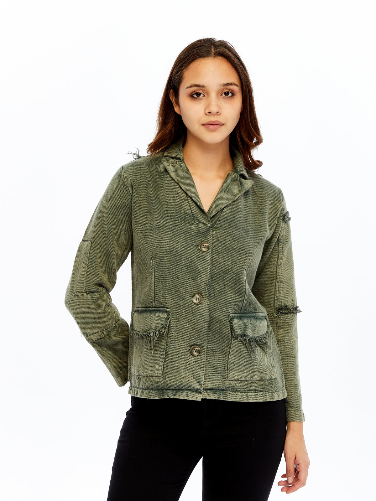 ACID WASHED JEANS STYLE DETAILED WOMEN JACKET