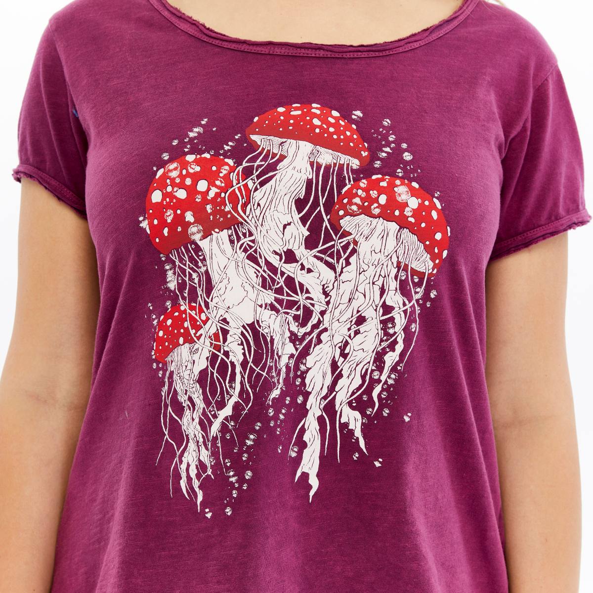 Stone Washed Jelly Fish Mushroom Print Women's Top