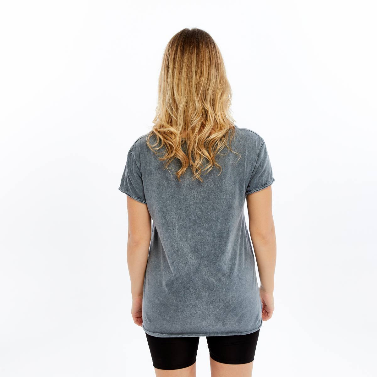 Stone Washed Half Flower Skull  Print Scoop Neck Women's T-Shirt