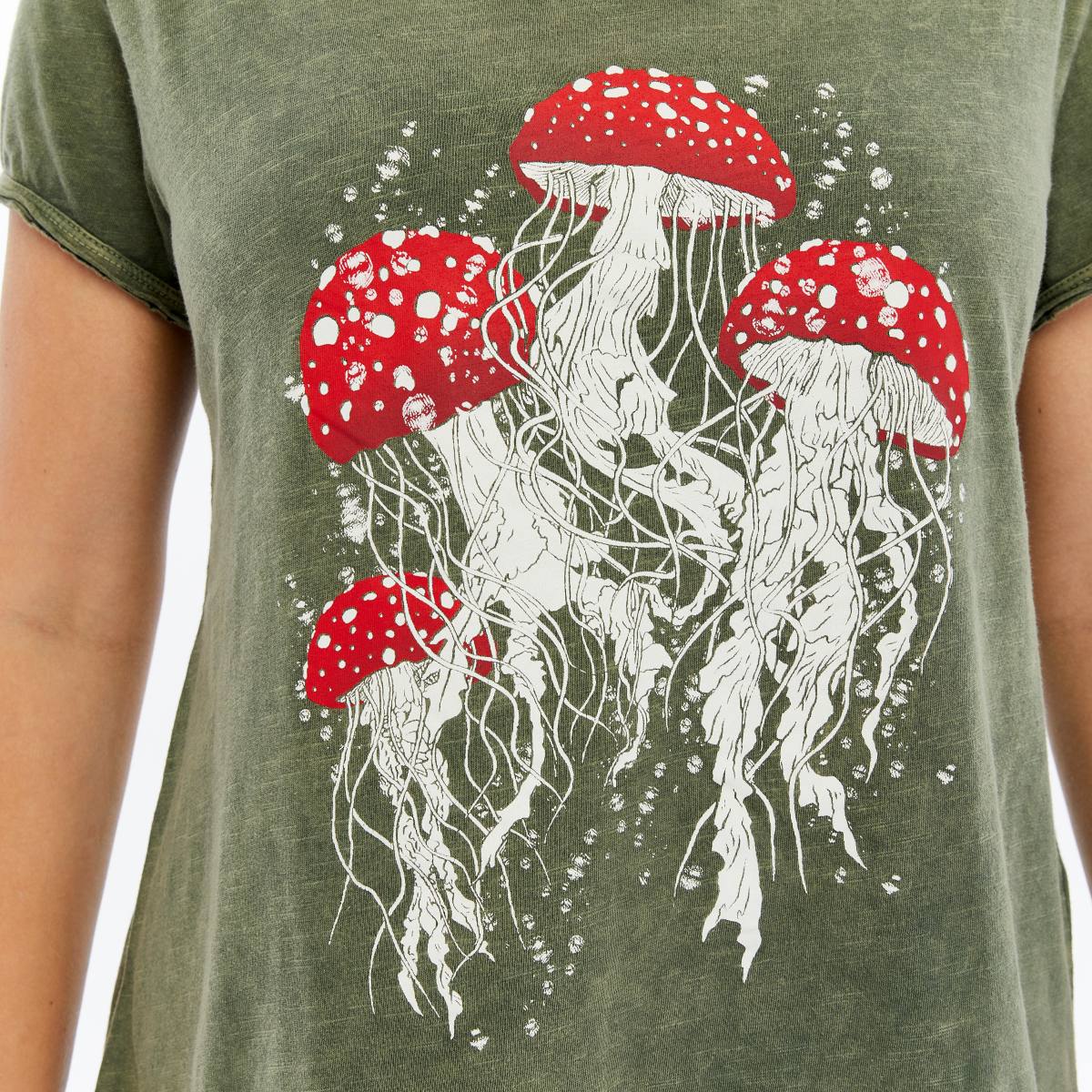 Stone Washed Jelly Fish Mushroom Print Women's Top