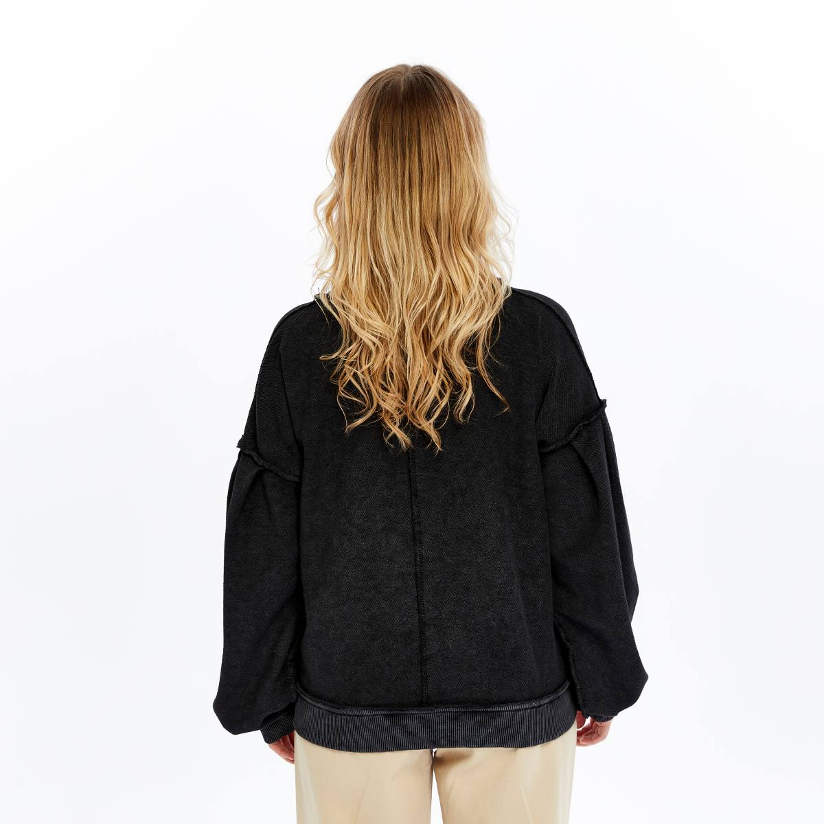 Stone Washed Line Details Women Buttoned Cardigan
