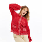 Stone Washed Line Details Women Buttoned Cardigan