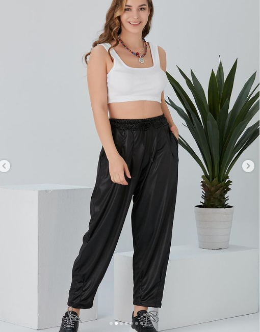 Satin Drawstrings Cropped  Cotton Women Jogger