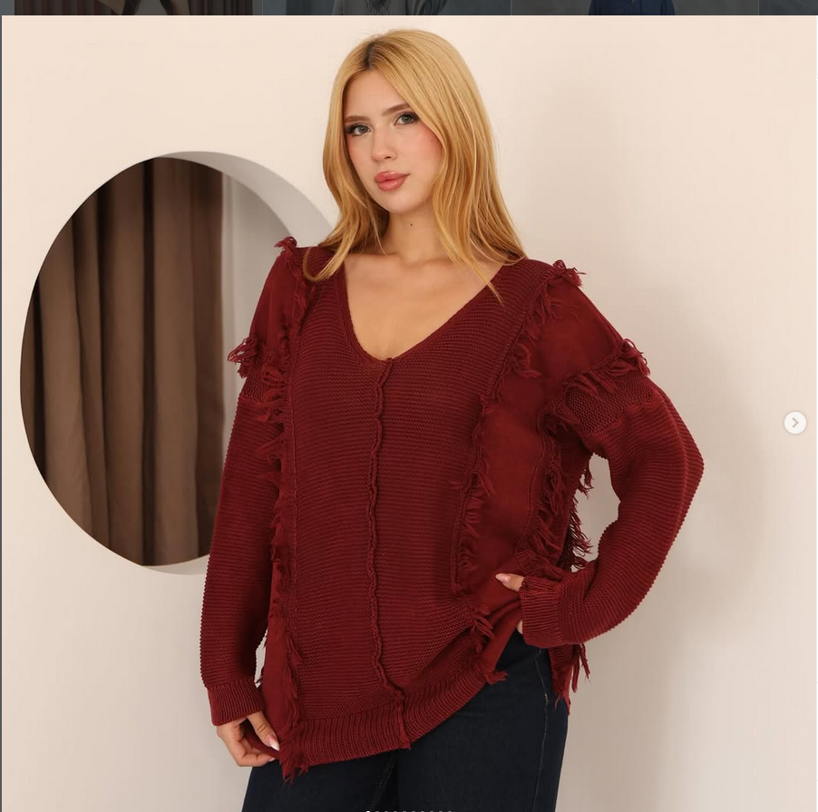 Deep Neck Frill Stone Washed Cotton Jumper