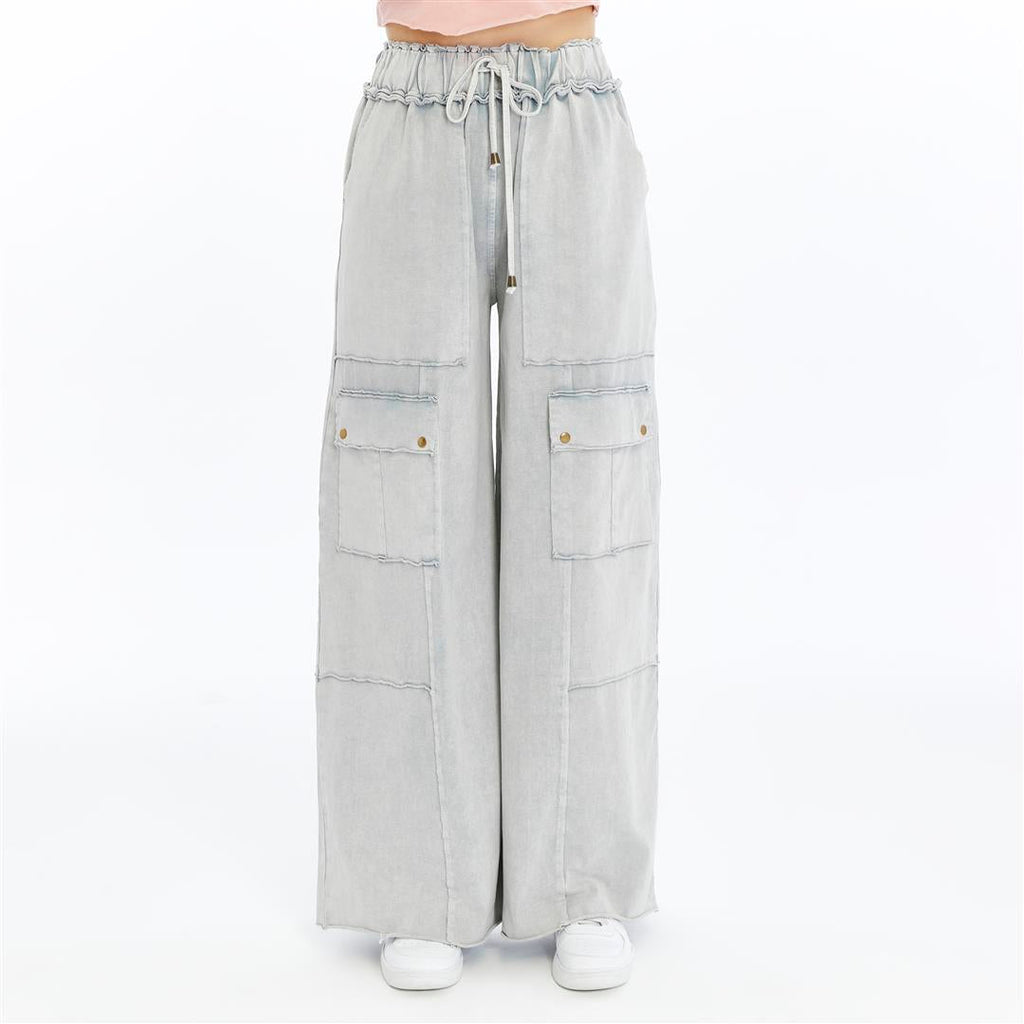 Detailed Straight Flare Leg with pockets   Women Stone Washed Cotton Trouse