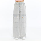 Detailed Straight Flare Leg with pockets   Women Stone Washed Cotton Trouse