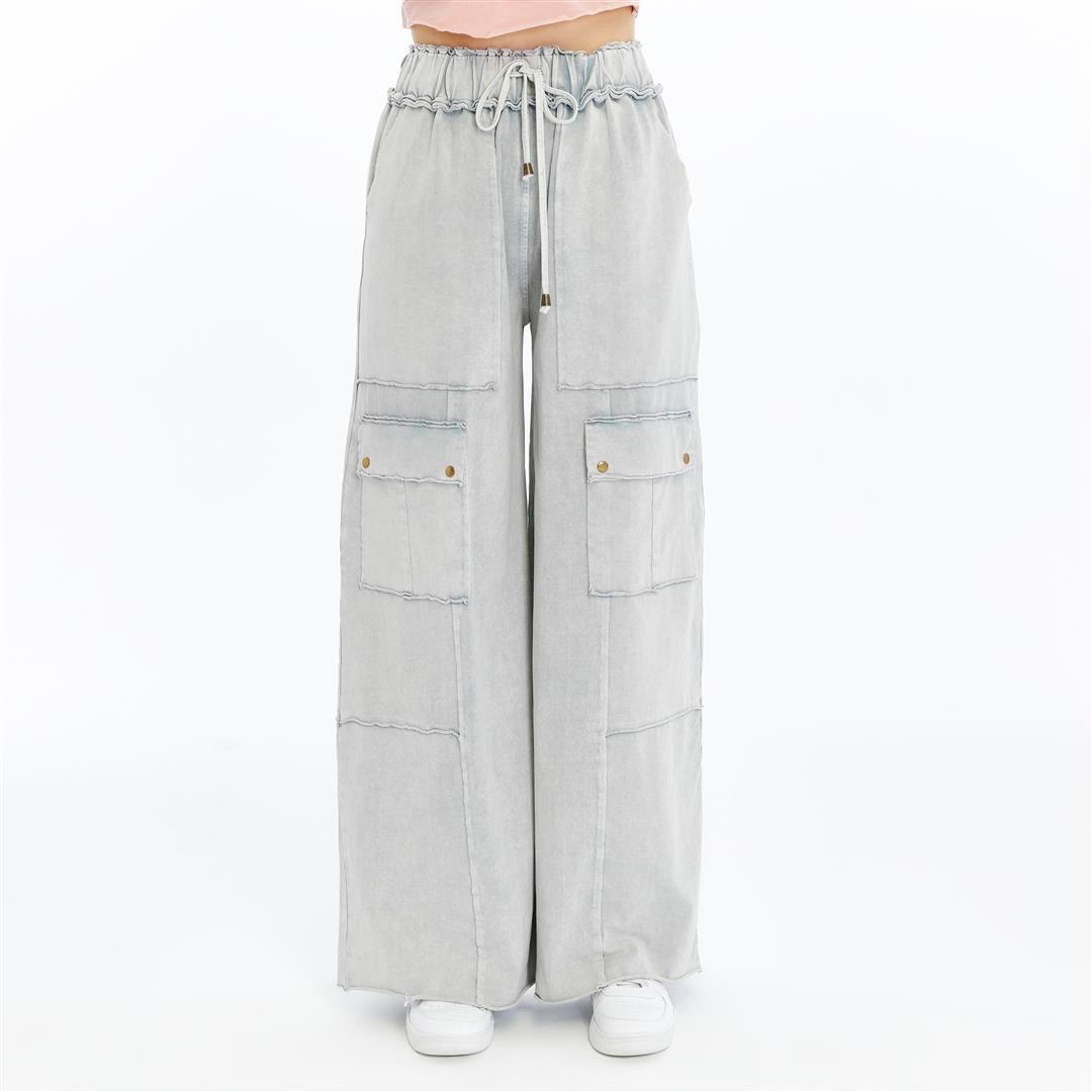 Detailed Straight Flare Leg with pockets   Women Stone Washed Cotton Trouse
